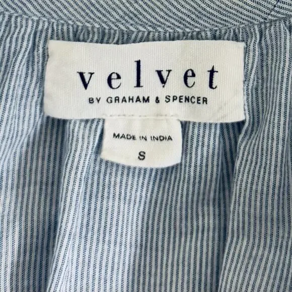 Anthropologie Velvet Graham & Spencer Top Women's Small Blue Boho Striped Shirt - Picture 7 of 10